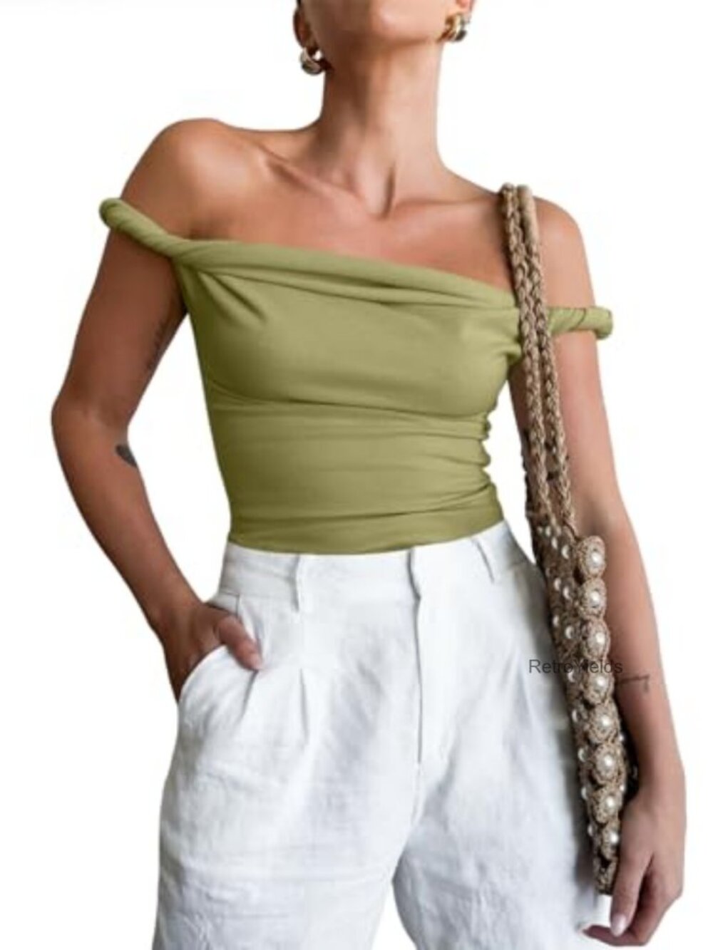 Womens Off Shoulder Sleeveless Slim Fit Ribbed Knit Tank Top Y2K Style
